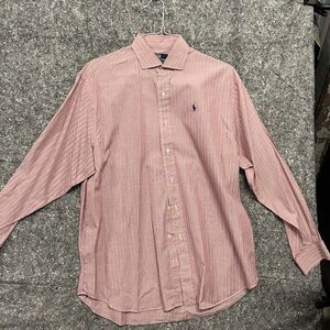 Polo By Ralph Lauren Shirt Estate Men 16 1/2 Pink Striped Long Sleeve Dress